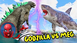 GTA 5 - Spiderman FOUND GODZILLA VS MEGALODON - Biggest Monster Battle