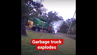 A waste management garbage truck explodes