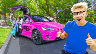 PICKING UP MYSTERY NEIGHBOR in UNDERCOVER UBER!! (New Tesla Disguised)