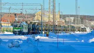 Sotilasjuna ja yöjunan vaihtotöitä Rovaniemellä | Military train and shunter at Rovaniemi 16.3.2024