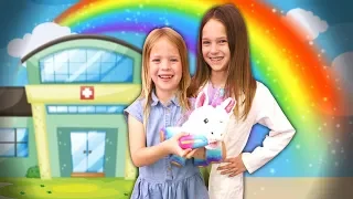 Toy Doctor Lucy Cures Addy's Giggles with Rainglow Unicorn Vet