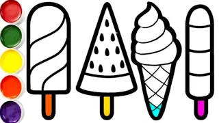 Icecream Drawing Painting & Colouring for kids Toddlers | How to draw Icecream easy step by step