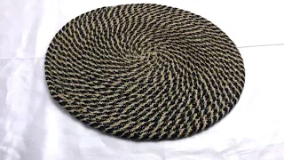 Jute Cotton Placemat Round Black Beige Crisscross