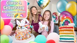 Claras 9. Geburtstag 🎂 Geschenke auspacken! Regenbogen Einhorn Candy Cake Torte Deko | Mamiseelen