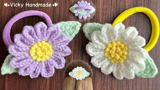 Daisy Flower Crocheting Step By Step  / Crochet Flower Hair Ties /Crochet Tutorial