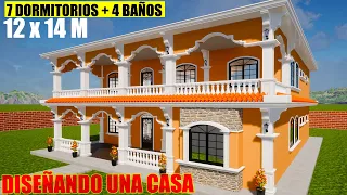 ⚪Diseño de casa 12 x 14 metros / Como construir mi casa estilo guatemalteco / Casa de 7 Domitorios
