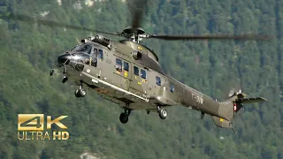 (4K) Super Puma AS-332M1 Swiss Air Force arrival & departure Mollis AirBase ZigAirMeet 2023 T-318