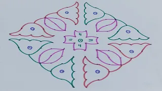 Simple Rangoli Designs ll 14 - 2 - 2 straight dots Chukkala Muggulu ll Easy Rangoli Designs Muggulu