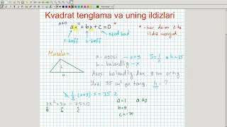 Kvadrat tenglama va uning ildizlari. Algebra 8-sinf. 37-dars