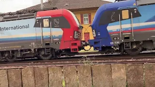 Treni merci in transito alla stazione di Chiasso, anno 2023 durante la chiusura dello scalo merci