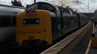 BR Blue 55009 (as 55013) thrashes through Grantham on the Coronation Deltic Charter 19/08/2023