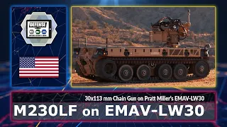 Live firing EMAV LW30 UGV with Northrop Grumman M230LF 30mm cannon used to counter drones