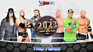 2023 NEW YEARS 3v3 Tag: Lesnar + Goldberg + Cena vs. Undertaker + Roman + Rock | WWE 2K22