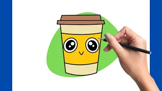 #htdesbs HOW TO DRAW A CUTE Kawaii COFFEE CUP , STEP BY STEP, How To Draw Easily Step By Step