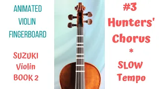 HUNTERS' CHORUS - Suzuki Violin Book 2 -SLOW SPEED(Tutorial Play Along)- Animated Violin FINGERBOARD