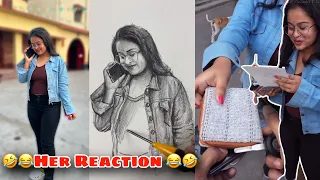 Stranger drawing prank | her reaction 🤣😝