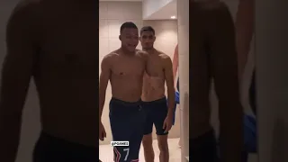 Mbappe and Hakimi locker room fun!!!🤪😂 #mbappe #hakimi #neymar #youtube #shorts