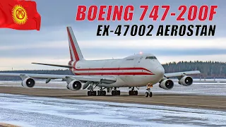 Вылет королевы небес EX-47002 - Boeing 747-251B(SF) - Aerostan из Минска. (UMMS 26.03.23)