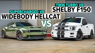 800HP Twin Turbo Shelby F150 vs My Hellcat... BEFORE TURBOS!!