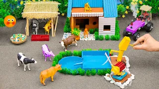 DIY mini Farm Diorama with house for Cow, horse | mini hand pump supply water for animals farm #24