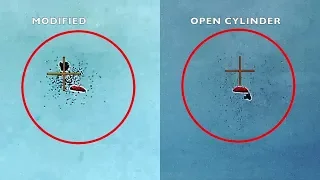 skeet shooting station 7  shot patterns for open, modified and full chokes