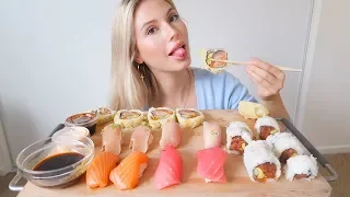 SUSHI MUKBANG (salmon, tuna, rolls)