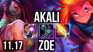 AKALI vs ZOE (MID) | 6 solo kills, Legendary, 1.0M mastery, 400+ games | BR Master | v11.17