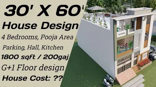 30 x 60 (200gaj) House Plan with 2 Shops, 4BHK With Car Parking, 1800sqft House Plan (Hindi / Urdu)