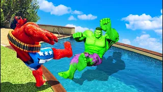 GTA 5 Epic Ragdolls Team RED HULK vs Team GREEN HULK Jump/Fails #53(Euphoria Physics Funny Moments)