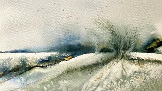 USE SALT! Paint A FROSTY Windswept Moorland, Watercolor Landscape Painting TUTORIAL Watercolour Demo