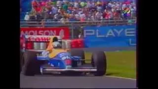 Mansell fél körrel a vége előtt kiesik az élről (1991 Kanada)