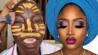 UNBELIEVABLE 😱 SHE CRIED 😳 BRIDAL MAKEUP AND GELE TRANSFORMATION 👆 MAKEUP TUTORIAL