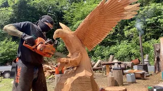 Wood chainsaw carving   Flying eagle