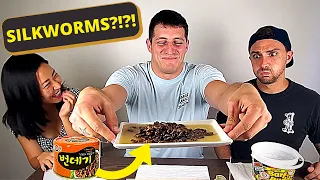 Americans Try Korean Street Food | Silkworm Pupa | 번데기