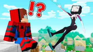 JJ Spider-Man Met TV SPIDER WOMAN in VILLAGE in Minecraft! SHE FIND HIM! JJ in Minecraft - Maizen