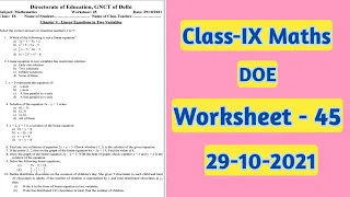 Doe | Worksheet 45 | class 9 | maths | 29 october 2021 | english medium