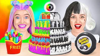 RAINBOW VS WHITE AND BLACK FOOD CHALLENGE || Eating 1 Color Food by 123 GO! FOOD