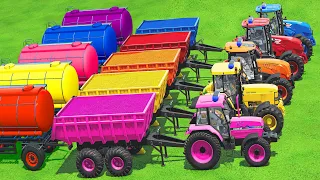 TRANSPORT BOX TRAILER  & FRUIT TRAIN WITH JCB FASTRAC & CLAAS TRACTOR & FLATBED TRAILER - FS22