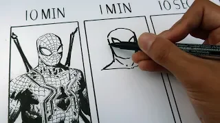 DRAWING SPIDERMAN in 10 MINUTES, 1 MINUTE & 10 SECONDS!