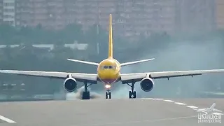 The Tu-204 broke a tire on landing and the A330 quick go around.