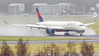 (4K) Stormy Plane spotting day at Amsterdam airport Schiphol - 747, 787, 777, A330, etc.