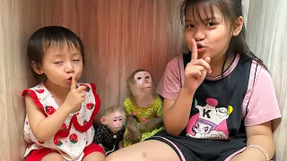 Monkey Kaka + Diem and Quynh went into the closet to hide from mom
