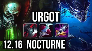 URGOT vs NOCTURNE (MID) | 6 solo kills, 500+ games, 14/3/6, 1.1M mastery | EUW Master | 12.16