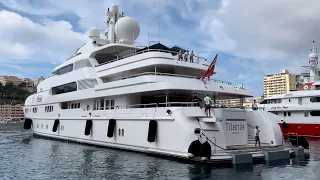 73m. TITANIA Superyacht  changing berth with  full docking at Monaco Port @archiesvlogmc