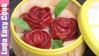 КИТАЙСКИЕ ПЕЛЬМЕНИ РОЗОЧКИ Цветные Пельмени на ПАРУ Вкусно и Красиво | Rose Dumplings Chinese