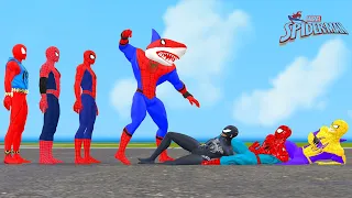 Spiderman shark swimming challenge funny |Rescue 5 superhero vs spiderman by bad guy joker vs venom