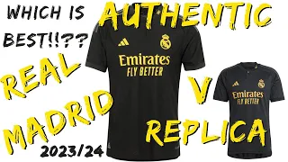2023/24 Real Madrid Third Away Shirt Black Authentic V Replica Adidas LaLiga Jersey Kit