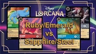 Ruby-Emarald vs Steel-Sapphire Gameplay! Upgraded Lorcana Starter Decks!