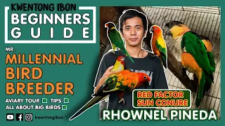MILLENNIAL BIRD BREEDER NG RED FACTOR SUN CONURE & ECLECTUS PARROT | AVIARY TOUR WITH RHOWNEL PINEDA