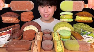 SUB)Korean chocolate & green tea dessert mukbang asmr│roll cake, omelet cake, macaron, financier